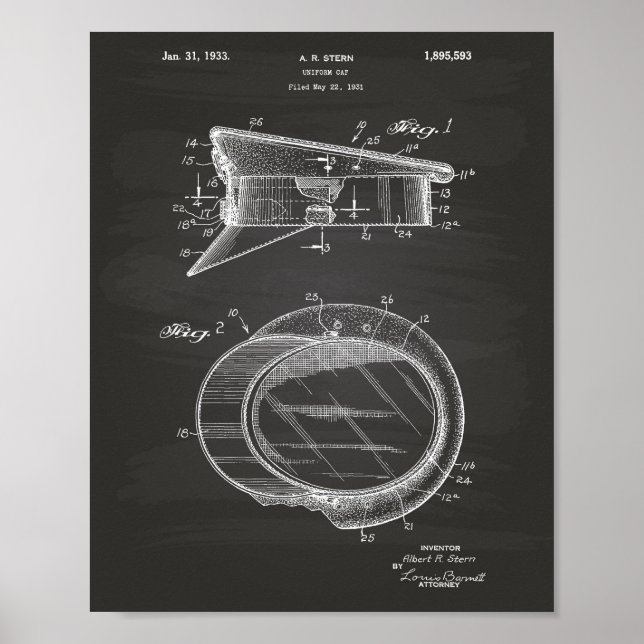 Police Hat 1933 Patent Art - Chalkboard Poster (Front)