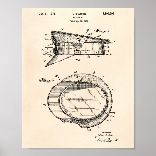 Police Hat 1933 Patent Art - Old Peper Poster (Front)