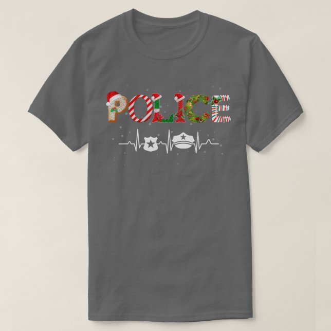 Police Hat Heartbeat Xmas Santa Claus Snow Christm T-Shirt (Design Front)