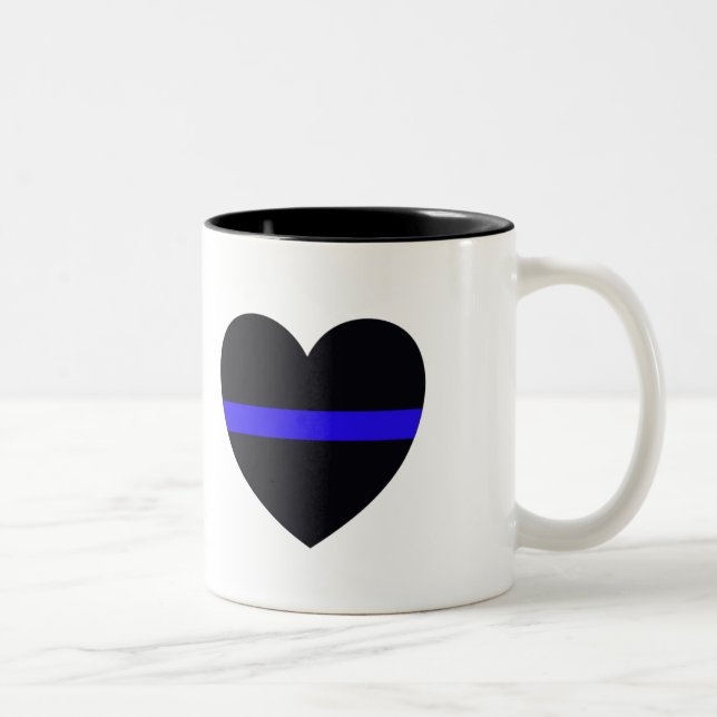 Police Heart Thin Blue Line Two-Tone Coffee Mug (Right)