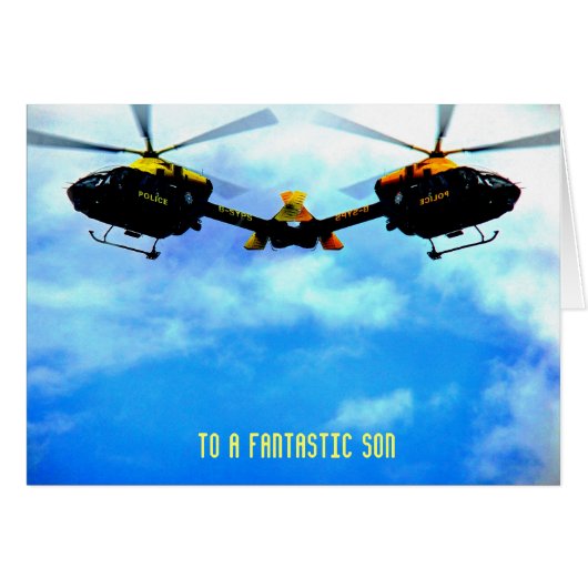Police Helicopter Against Sky Cards (Front Horizontal)