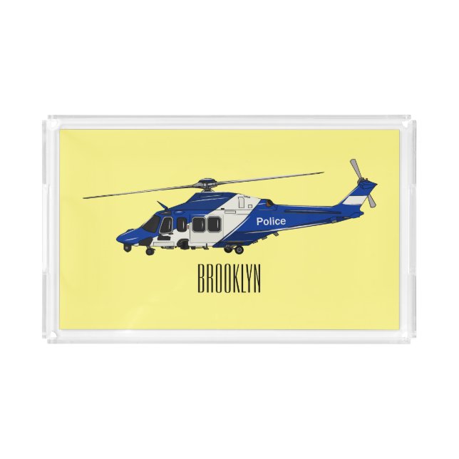 Police helicopter cartoon illustration  acrylic tray (Front)