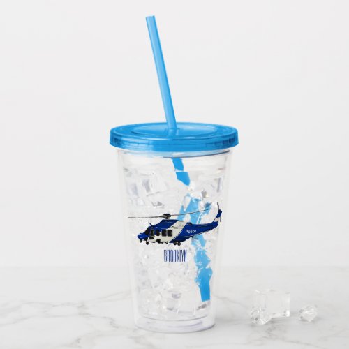 Police helicopter cartoon illustration  acrylic tumbler