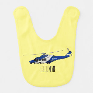 Police helicopter cartoon illustration baby bib