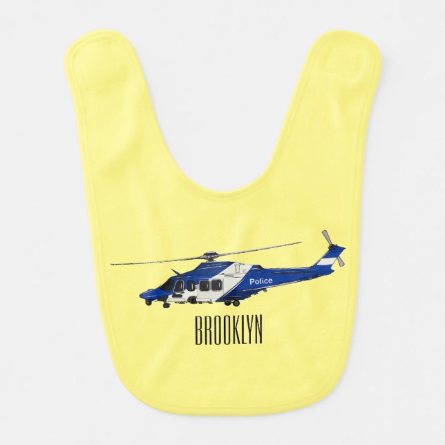Police helicopter cartoon illustration  baby bib (Front)