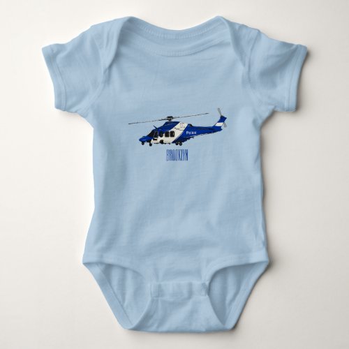 Police helicopter cartoon illustration  baby bodysuit