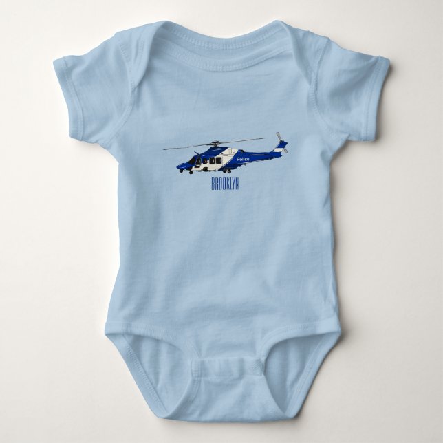 Police helicopter cartoon illustration  baby bodysuit (Front)
