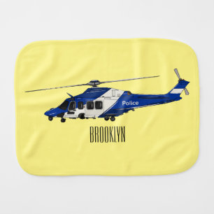 Police helicopter cartoon illustration baby burp cloth