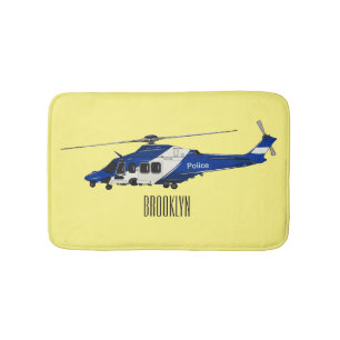 Police helicopter cartoon illustration bath mat