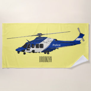 Police helicopter cartoon illustration  beach towel
