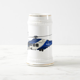 Police helicopter cartoon illustration  beer stein