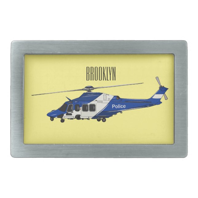 Police helicopter cartoon illustration  belt buckle (Front)