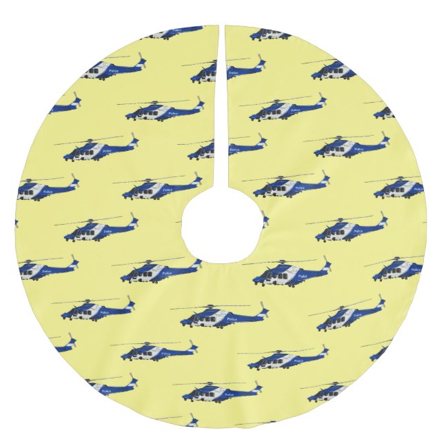 Police helicopter cartoon illustration  brushed polyester tree skirt (Front)
