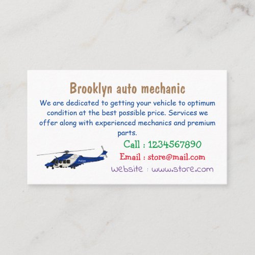 Police helicopter cartoon illustration  business card