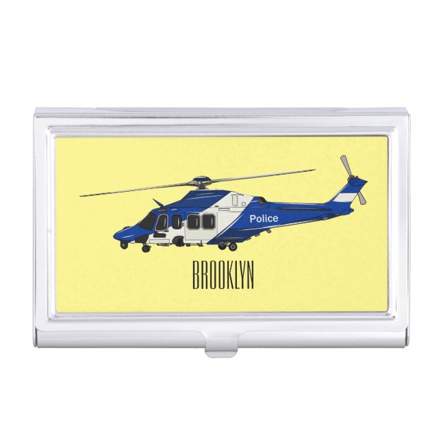 Police helicopter cartoon illustration  business card case (Front)