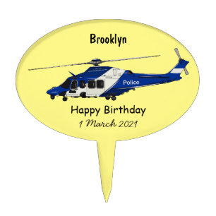 Police helicopter cartoon illustration cake topper