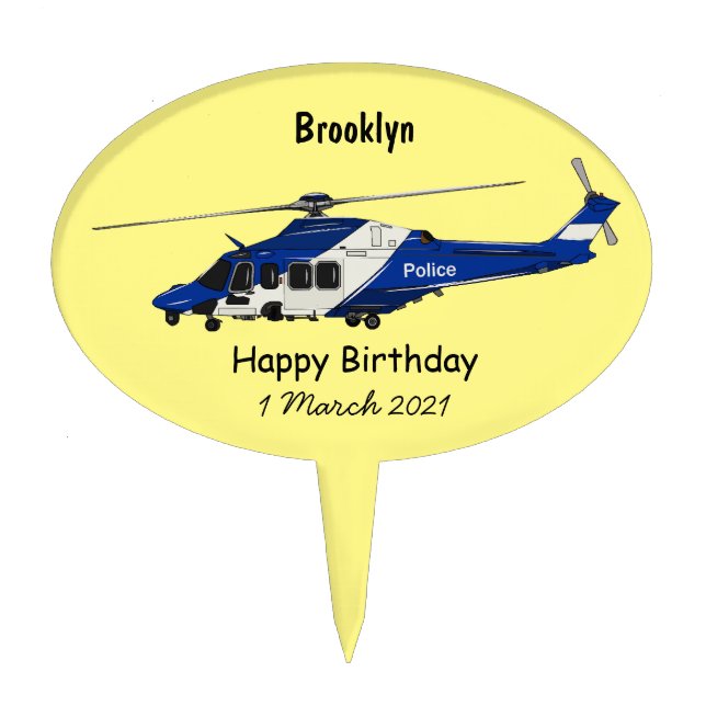 Police helicopter cartoon illustration cake topper (Front)