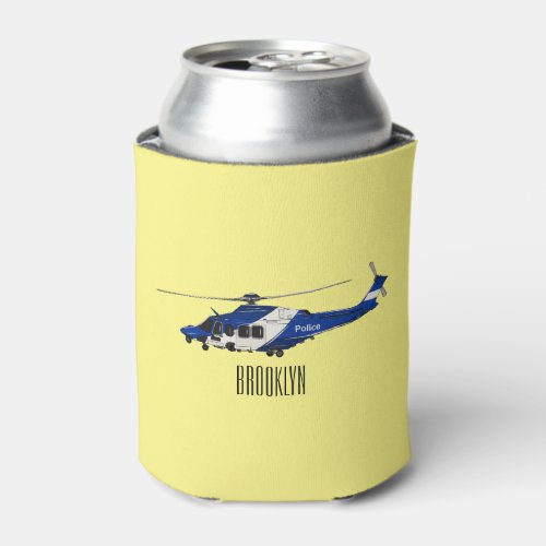 Police helicopter cartoon illustration  can cooler