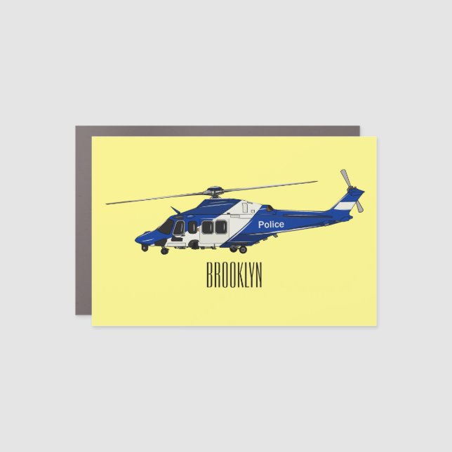 Police helicopter cartoon illustration  car magnet (Front)