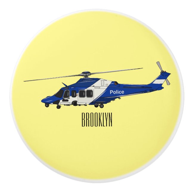 Police helicopter cartoon illustration  ceramic knob (Front)