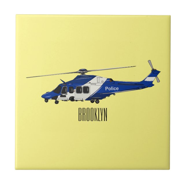 Police helicopter cartoon illustration  ceramic tile (Front)