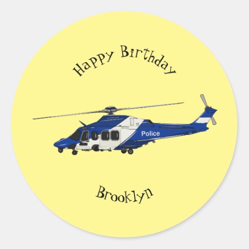 Police helicopter cartoon illustration classic round sticker