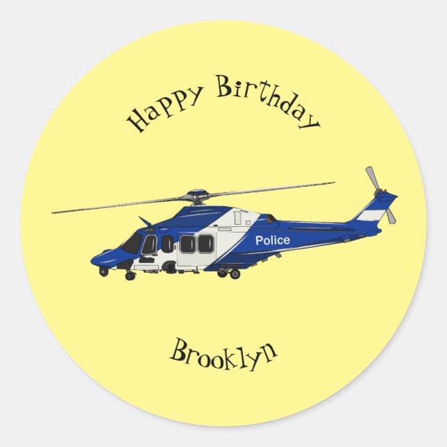 Police helicopter cartoon illustration classic round sticker (Front)