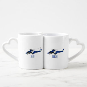 Police helicopter cartoon illustration coffee mug set