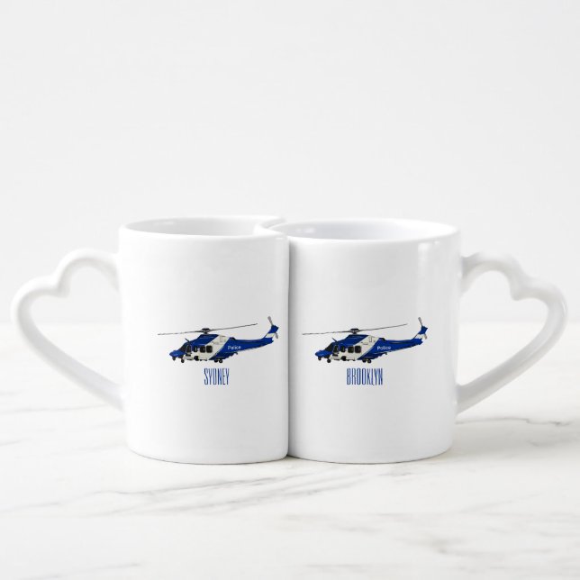 Police helicopter cartoon illustration  coffee mug set (Back Nesting)