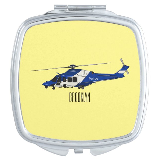Police helicopter cartoon illustration  compact mirror (Front)