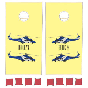 Police helicopter cartoon illustration  cornhole set