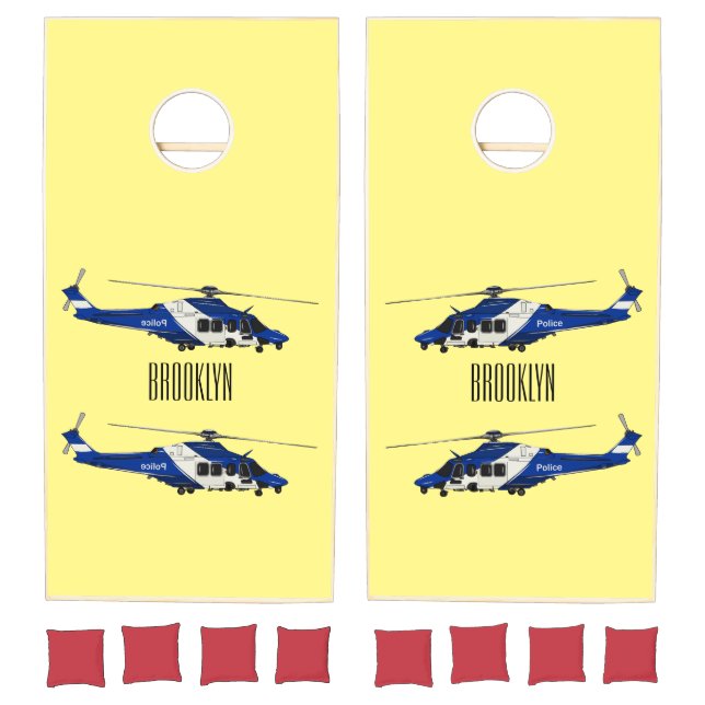 Police helicopter cartoon illustration  cornhole set (Set)
