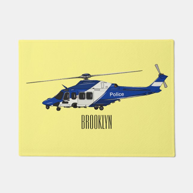 Police helicopter cartoon illustration  doormat (Front)