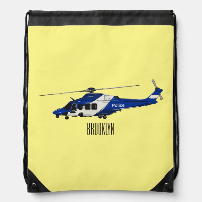 Police helicopter cartoon illustration  drawstring bag (Front)