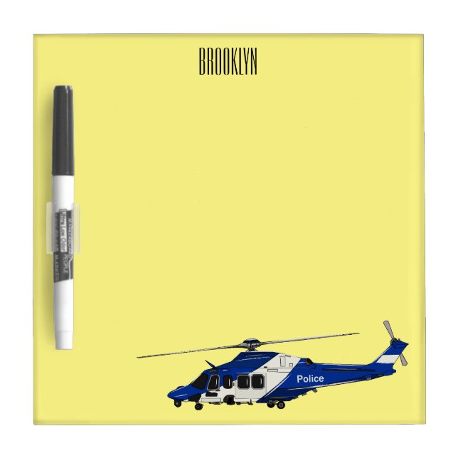 Police helicopter cartoon illustration  dry erase board (Front)