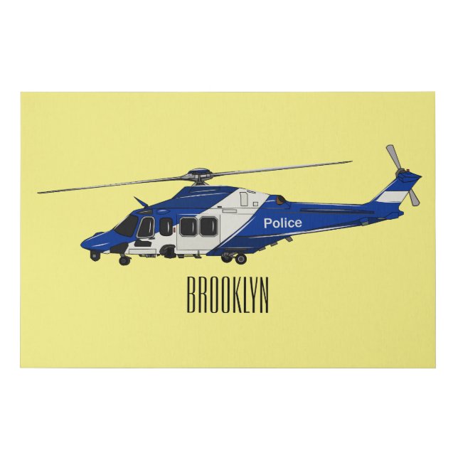 Police helicopter cartoon illustration  faux canvas print (Front)