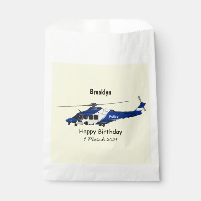 Police helicopter cartoon illustration favor bag (Front)