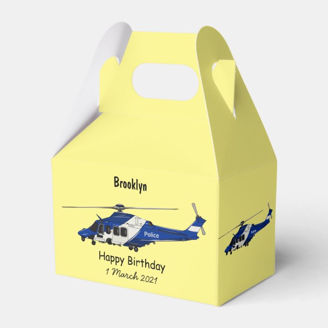 Police helicopter cartoon illustration favor boxes (Front Side)