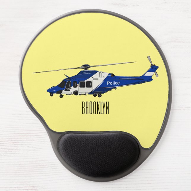 Police helicopter cartoon illustration  gel mouse pad (Front)