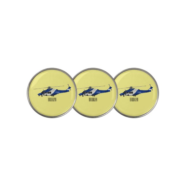Police helicopter cartoon illustration  golf ball marker (3 Up)