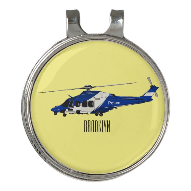 Police helicopter cartoon illustration  golf hat clip (Front)
