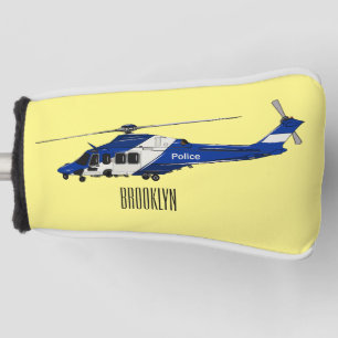 Police helicopter cartoon illustration golf head cover