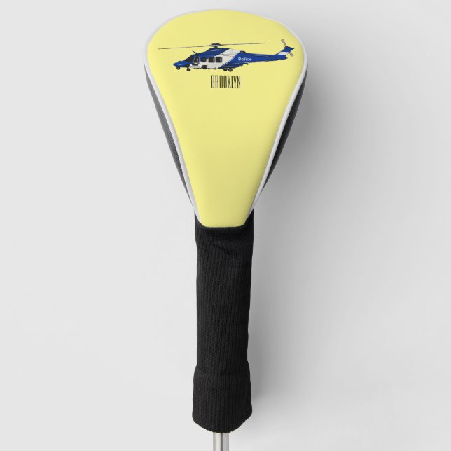 Police helicopter cartoon illustration  golf head cover (Front)
