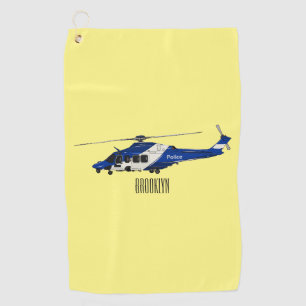 Police helicopter cartoon illustration  golf towel