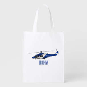Police helicopter cartoon illustration grocery bag