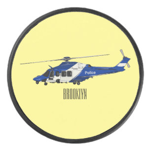 Police helicopter cartoon illustration hockey puck