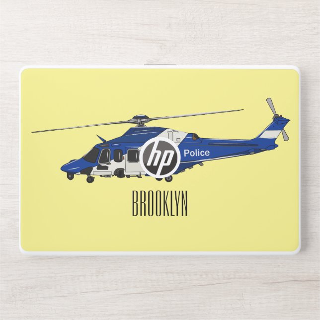 Police helicopter cartoon illustration  HP laptop skin (Front)