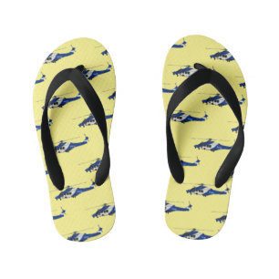 Police helicopter cartoon illustration kid's flip flops