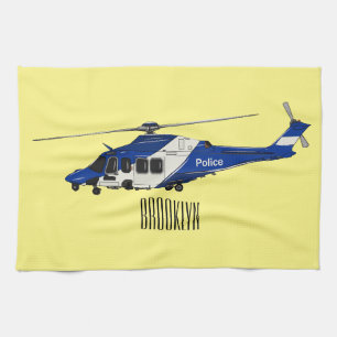 Police helicopter cartoon illustration  kitchen towel