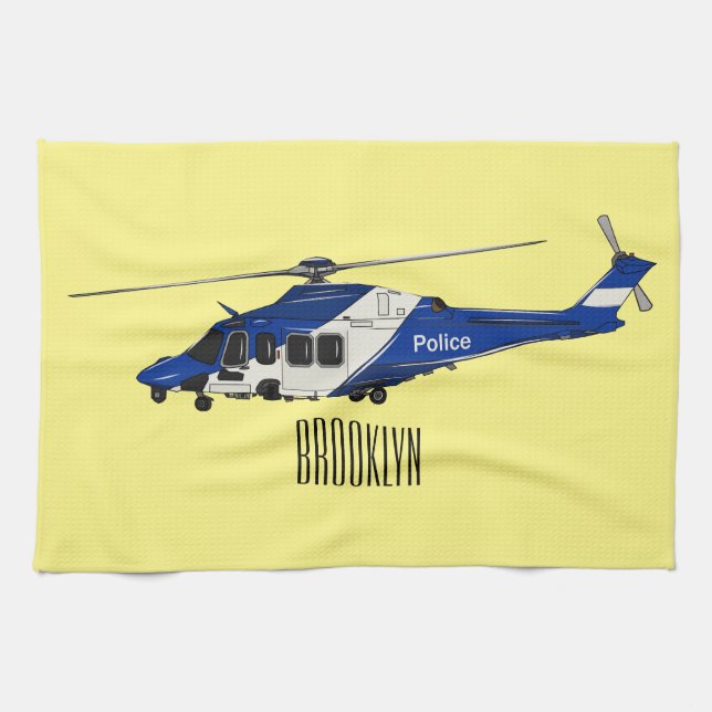 Police helicopter cartoon illustration  kitchen towel (Horizontal)